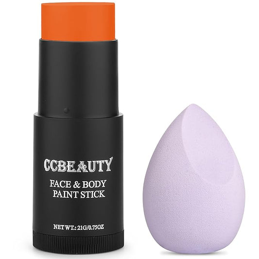 CCbeauty Orange Face Paint Stick,Face Painting Kit,Non Toxic SFX Makeup For Tiger Pumkin Ompa Lompa Halloween Costume Cosplay,Professional Body Paint,Full Coverage Painting Foundation + Makeup Sponge