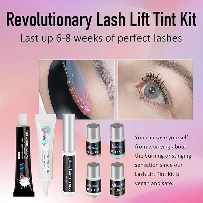 Libeauty Eyelash Lift and Tint Kit Fast Curling Coloring Lash Perm Black Dye Kit With L&C Shapes Lash Lifting Pads Suitable for Salon & Home Use