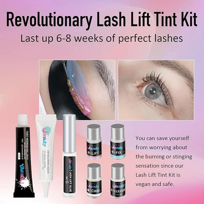 Libeauty Eyelash Lift and Tint Kit Fast Curling Coloring Lash Perm Black Dye Kit With L&C Shapes Lash Lifting Pads Suitable for Salon & Home Use