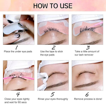 Eyelash Extension Remover Kit 10ML Fragrance Lash Remover for Lash Extensions Rose Scent Eyelash Remover with Eye Patch Microswab Brushes No Irritation Quick Dissolves Eyelash Adhesive Removal Rose