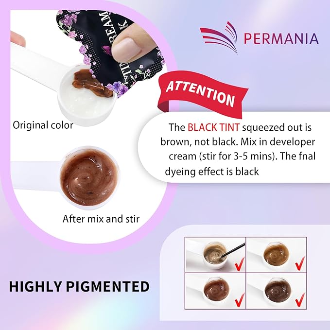 PERMANIA Lash Color Kit, Professional Natural Black Brow Color Lasts up to 4 Weeks for Newbie & Pro Kit Fast Quick Coloring (without silicone eye patch)