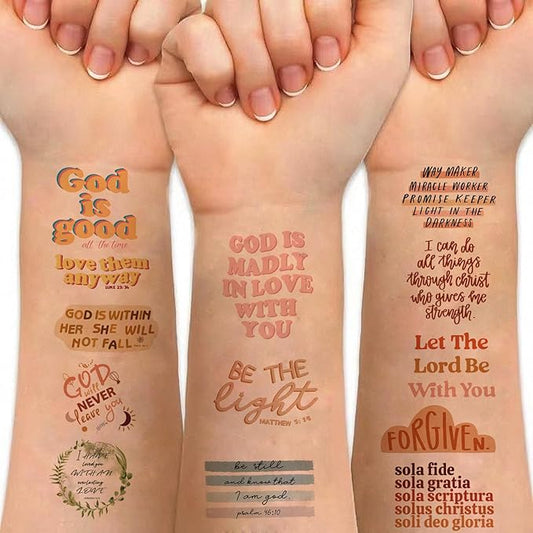 Christian Temporary Tattoos for Kids,80 Pcs Bible Verse Fake Temporary Tattoo for Adult Women Men Christian Party Favors Body Decorations Supplies,God Bless Classic Quote Tattoos for Boys Girls Q735