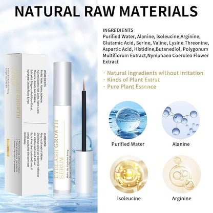 Eyelash Growth Serum, Eyelash Serum, Protects and Strengthens Eyelashes, Natural Eyelash Serum, Longer, Thicker, Stronger, Fast-Growing Eyelash Enhancer, Hormone-Free, Creates A Natural Look (5ML)
