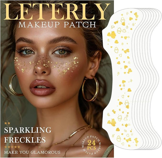 24 Pcs Glitter Freckles Face Tattoo,Gold Face Glitter Makeup Patches Cute Sparkle Freckles Patches Waterproof Makeup Speckles for Face Accessories for Women Girls