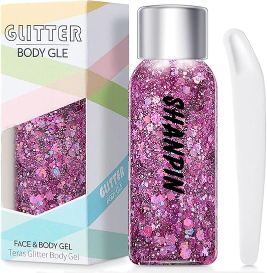 SHANPIN Pink Body Glitter, Face Glitter, White Glitter, Face Body Glitter, Hair Glitter Gel, Rave Glitter, Mermaid Makeup Glitters for Kids