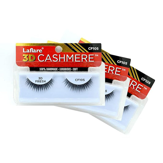 LAFLARE 3D CASHMERE Eyelashes, Natural Look, FRESH, GLAM, WISPY, HOT, Fluffy, Soft, Reusable, Luxurious Handmade Strips False Lashes - 3 PACKS SPECIAL BUNDLE CF (CF105, 3)