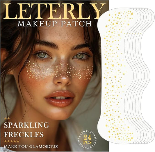 24 Pcs Glitter Freckles Face Tattoo,Gold Face Glitter Makeup Patches Cute Sparkle Freckles Patches Waterproof Makeup Speckles for Face Accessories for Women Girls