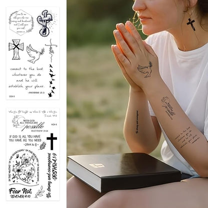 72PCS Christian Temporary Tattoos For Adults Inspirational Bible Verse Quotes Suitable Tattoos Stickers For Believers As Well As Women And Men