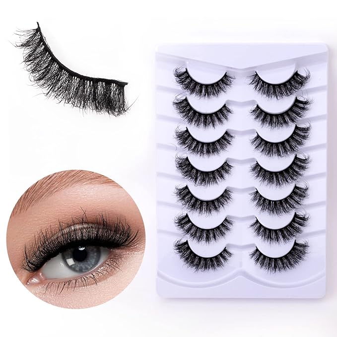 Fluffy False Eyelashes Cat Eye Wispy 3D Faux Mink Lashes Fake Eyelashes Strip - 7 Pairs, Z01