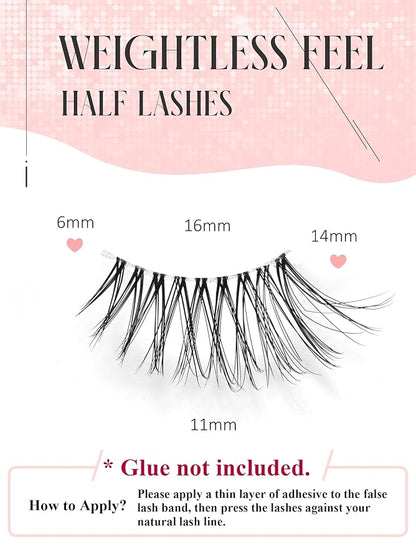 Wispy Half Lashes - Natural Corner Lashes 3/4 False Eyelashes Clear Band W07