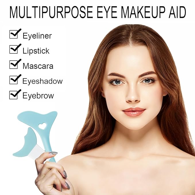 Eyeliner Stencils 2Pcs Reusable Silicone Eyeliner Aid Mascara Shield Multifunctional Makeup Stencil for Beginners Eyeliner Eyelash Eyeshadow Lipstick Applicator Guide Tool Easy to Use-Blue