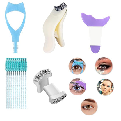 1Pieces 3 in 1 Eyelash Tools Mascara Shield,1PC Paste False Eyelash,10 Pcs Disposable Makeup Applicators, 1 Pairs Lower Eyelash Stamps Tool,1 Eyeshadow and Eyeliner Stencils Pad for Make Up Beginner