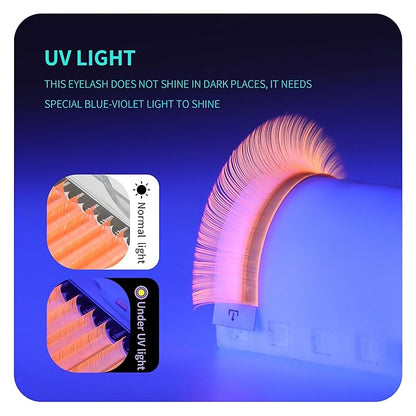 Colorful Individual Eyelash UV Neon Colored Lashes Extension,Volume Lash Extension False Eyelashes Colored Faux Mink Lashes(Purple,0.07 L 8-15mm Mix)