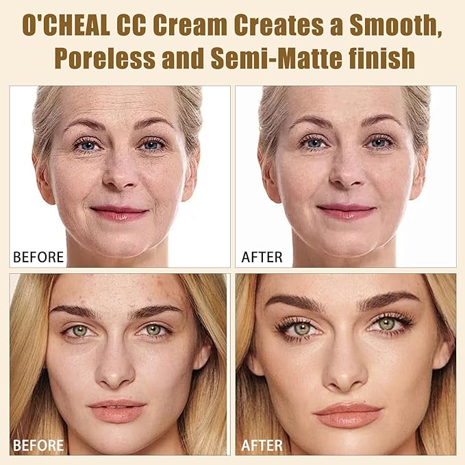 O'CHEAL Full Coverage Lightweight Natural Color CC Cream and 3PCS Black 4D Telescopic Mascara Waterproof