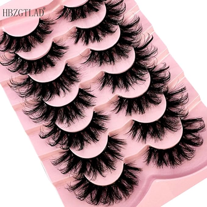 HBZGTLAD NEW 7pairs Cat eye Eyelashes 3D Natural False Lashes 5d Fluffy Soft Cross Manga Lashes Wispy Natural Eyelash Extension Makeup (108)