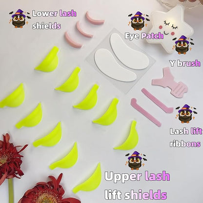 Lash Lift Shields C Curl Eyelash Lifting Shield Lami Lamination Roller Silicone Perm Rod Soft Lash Perming Pad Set For Lash Lift and Tint- Ribbons & Eye Patches (Lemon Flat C Curl Rods)