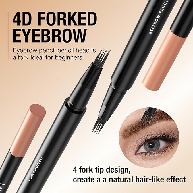 Magic Eyebrow Pencil 4-Tip, 3D Waterproof Sweat-proof Microblading Eyebrow Pencil Contouring Pen with 4 Fork, Long Lasting Eyebrow Microblade Eyebrow Pencil (Light Brown)