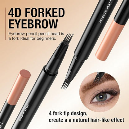 Magic Eyebrow Pencil 4-Tip, 3D Waterproof Sweat-proof Microblading Eyebrow Pencil Contouring Pen with 4 Fork, Long Lasting Eyebrow Microblade Eyebrow Pencil (Light Brown)