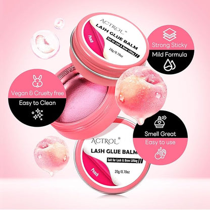 Lash Lift Glue Balm Eyelash Lifting Perm Pink Peach Strong Hold Lash&Brow Perm Glue Balm Brow Adhesive Powerful Sticky Brow Lamination 0.71Oz/20G