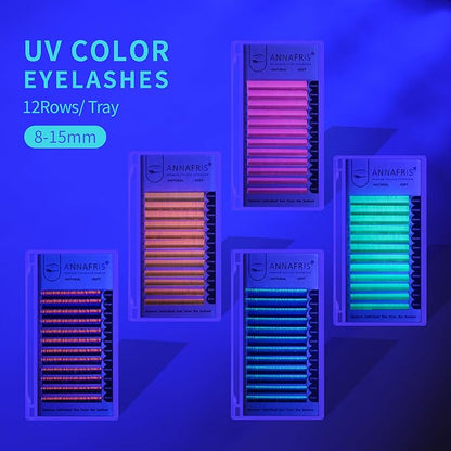 Colorful Individual Eyelash UV Neon Colored Lashes Extension,Volume Lash Extension False Eyelashes Colored Faux Mink Lashes(Purple,0.07 L 8-15mm Mix)