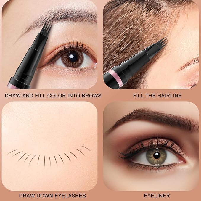 2-in-1 Waterproof Eyebrow Pen and Ultra-Precise Pencil with Dual-ended Brow Brush - Zok Dark Brown
