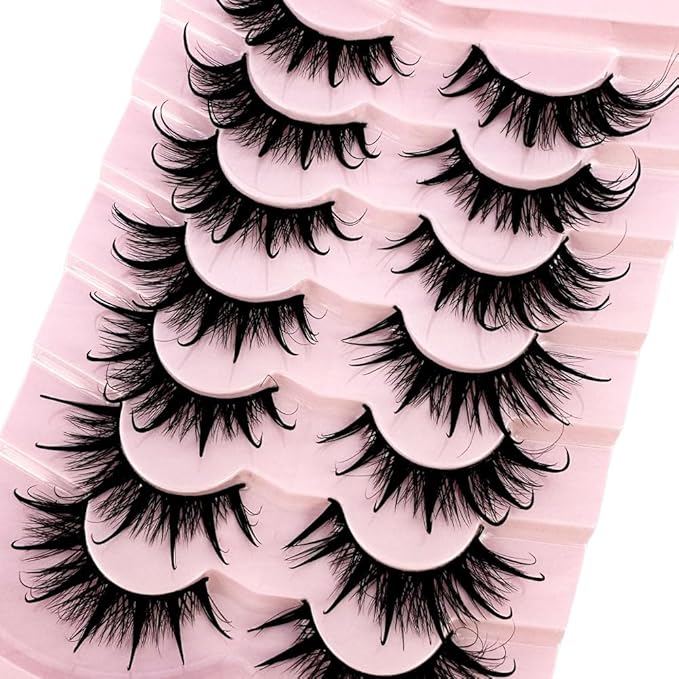HBZGTLAD NEW 7pairs Cat eye Eyelashes 3D Natural False Lashes 5d Fluffy Soft Cross Manga Lashes Wispy Natural Eyelash Extension Makeup (DT02-6)