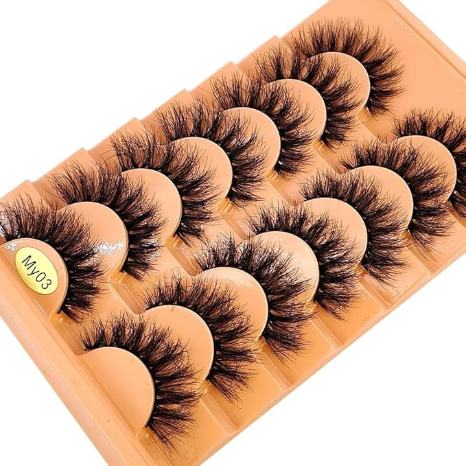 HBZGTLAD NEW 7pairs Cat eye Eyelashes 3D Natural False Lashes 5d Fluffy Soft Cross Manga Lashes Wispy Natural Eyelash Extension Makeup (MY-03)