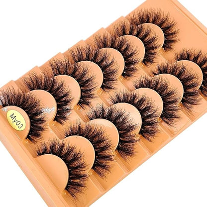 HBZGTLAD NEW 7pairs Cat eye Eyelashes 3D Natural False Lashes 5d Fluffy Soft Cross Manga Lashes Wispy Natural Eyelash Extension Makeup (MY-03)
