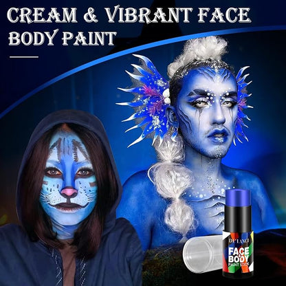 Professional Blue Face Body Paint Stick Makeup, DE’LANCI Cream Blendable Dark Blue Grease Foundation Painting Pen,Zombie Halloween SFX Special Effects Cosplay Costume Makeup, #05 ELF BLUE
