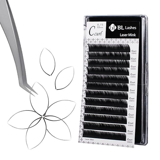 "BL BL Laser Mink Classic Synthetic Lashes, 0.15 Thickness, C Curl 10mm, Natural Semi Permanent Eyelashes, Longer-lasting Eyelash Extension Supplies"