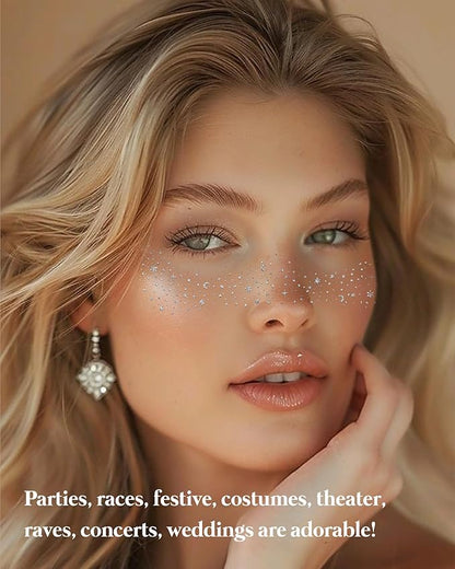 Face Glitter, Glitter Freckles for Women Kids Girls, Rave Holiday Accessories - 16 Count (Moon Silver, Gold)