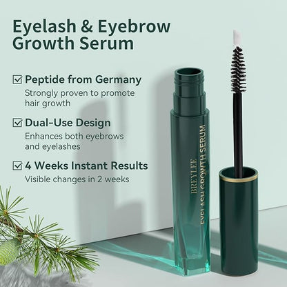 Rapid Eyelash Growth Serum, BREYLEE Lash Serum for Eyelash Growth, Eyebrow Growth Serum, Boosting Thickness, Stronger, Healthier Lashes & Brows, Vegan & Cruelty-Free, Hypoallergenic, Dual Brushes