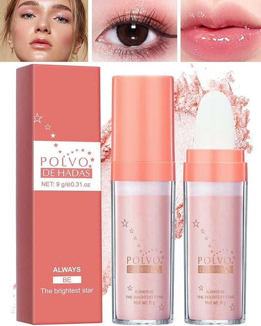 Body Glitter Highlighter Powder Stick,Polvo De Hadas Face Body Shimmer Sparkle Loose Highlight Powder,High Gloss Fairy Glitter Christmas Makeup for Hair Face Body Cosmetic with Luster -03#Pink