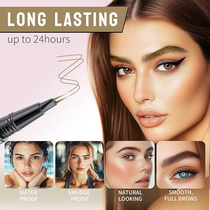 Microblading Eyebrow Pen,2-in-1 Dual-Ended Eye Brow Pencil with 2-Fork-Tip and Precise Brush-Tip, Waterproof Long Lasting Eyebrow Pen for Natural Hair-Like Brows(Black)