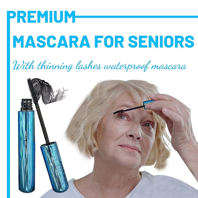 Mascara for Older Women 60 Plus & Black+Brown Ayky Long Wear Gel Eyeliner Set, Hypoallergenic Volumizing Mascara, Waterproof Smudge Proof Eyeliner Gel