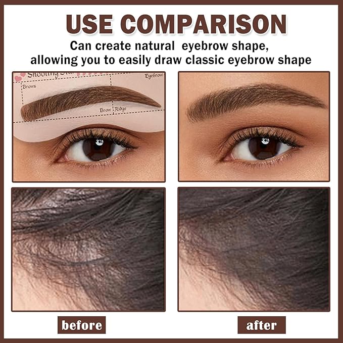 Eyebrow Stencils Kit,One Step Eye Brow Stamp Stencil Kits,Long-lasting Waterproof Eyebrowcolor Stamp with 10 Reusable Shaping Kit for Perfect Eyebrow Makeup