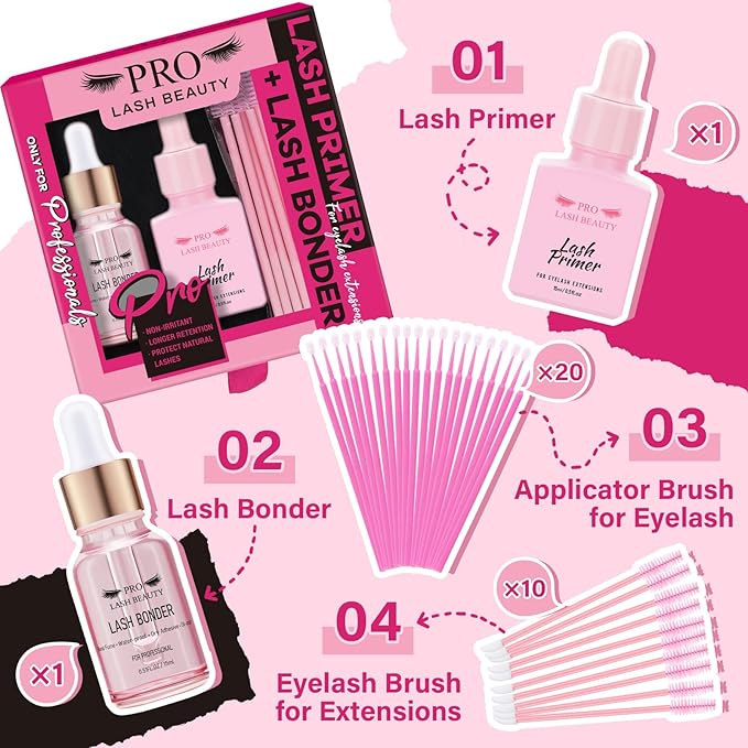 Lash Bonder Lash Primer for Eyelash Extensions Kit Longer Retention Glue Accelerator Lash Sealant Eyelash Bonder Primer 2 IN 1 Pre-Treatment for Professional Lash Extension (15ml+15ml)