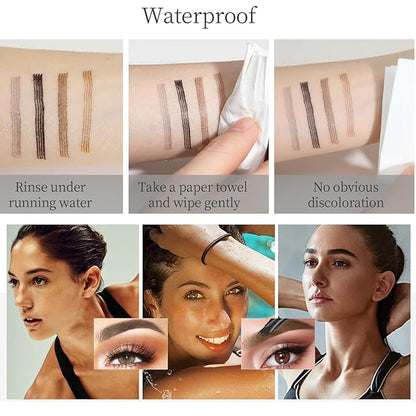 Eyebrow Pencil with 4 Tip Micro Head, Liquid Eyebrow Microblading Pen, Eyebrow Pen Micro 4 Point Brow Pen Long-Lasting Waterproof & Smudge-proof Natural Eyebrow Makeup (#2 Dark Brown)