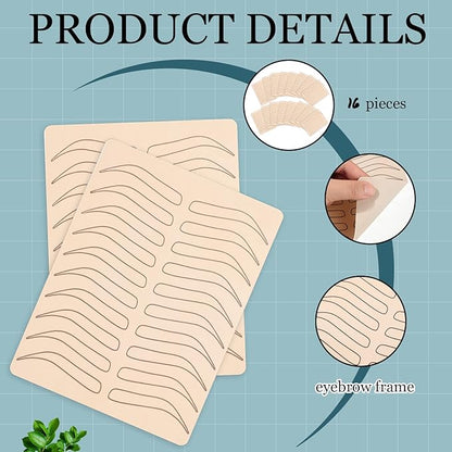 Maitys 16 Pieces Microblading Eyebrow Practice Tattoo Double Sided Fake Skin for Tattoo, Latex Eyebrows Fake No Ink Makeup Silicone Skins Microblading Practice Kit(Black)