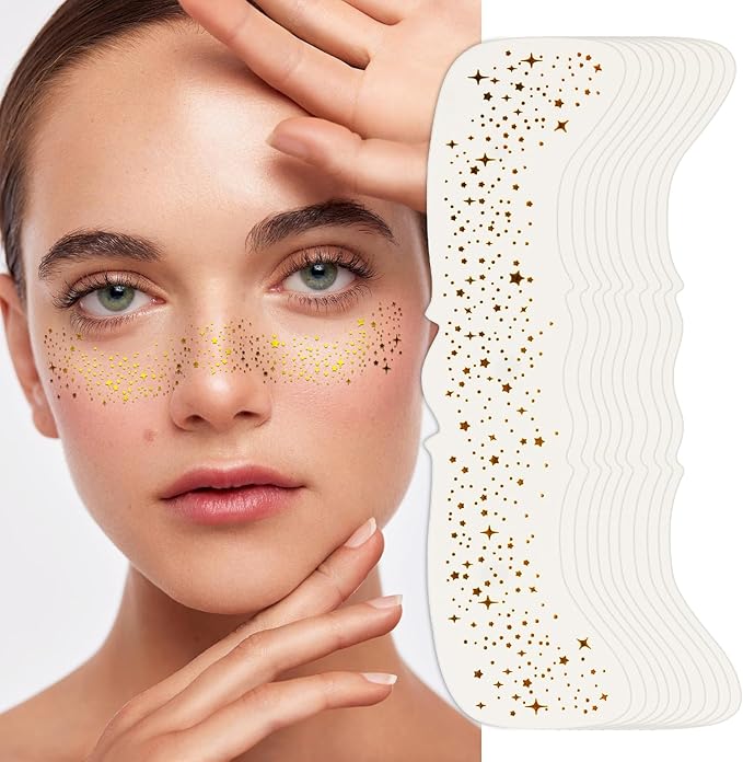 10 Pcs Face Glitter Freckles Patches, Gold Sparkle Face Makeup Patches, Long-lasting Waterproof for Women