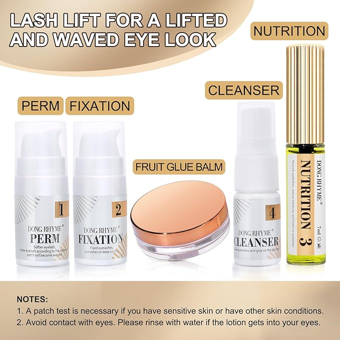 Lash Lift Kit, DONG RHYME Lash Perm Kit with Glue Balm, Professional Lash Curling Kit, Semi-Permanent Eyelash Lifting Curling Perming Wave, Brow Lamination Eyelash Perm Kit DIY at Home