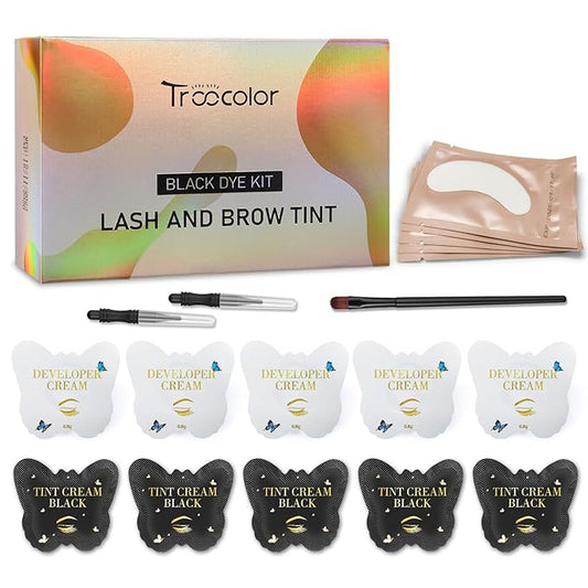Troocolor 2-in-1 Eyelash & Brow Color Kit - Natural Black Lash Color Effect, Salon-Quality Results, Easy Application for Beginners/Professionals, Lasts 4 Weeks