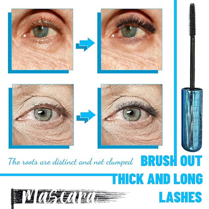 Mascara for Older Women 60 Plus & Black+Brown Ayky Long Wear Gel Eyeliner Set, Hypoallergenic Volumizing Mascara, Waterproof Smudge Proof Eyeliner Gel