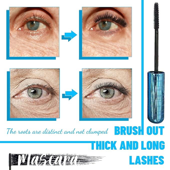Mascara for Older Women 60 Plus & Black+Brown Ayky Long Wear Gel Eyeliner Set, Hypoallergenic Volumizing Mascara, Waterproof Smudge Proof Eyeliner Gel