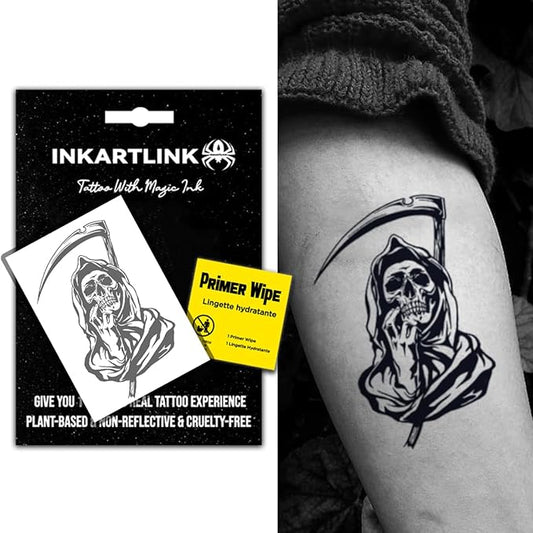 Semi Permanent Tattoo, men's tattoo, exquisite and realistic design, fun tattoo experience, cruelty-free, non-reflective, waterproof (Undead Messenger)