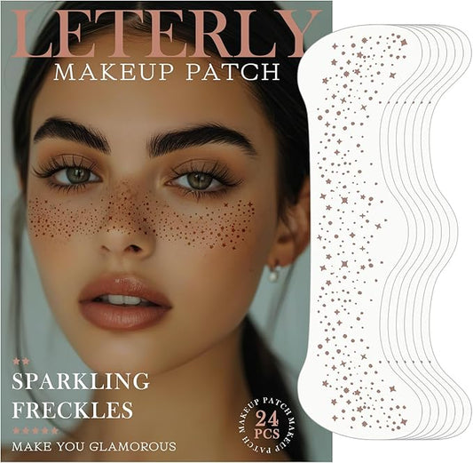 24 Pcs Glitter Freckles Face Tattoo,Brown Face Glitter Makeup Patches Cute Sparkle Freckles Patches Waterproof Makeup Speckles for Face Accessories for Women Girls