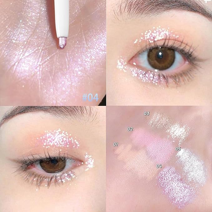 3PC Dual Ended Highlighter Makeup Pen, Glitter & Matte Nude EyeLiner & Eyeshadow, Contour liquid Liner 2 in 1 Eye Brightener Stick, Mulit-Funtional Long Lasting Lying Silkworm Pencil ( #01, #03, #04 )