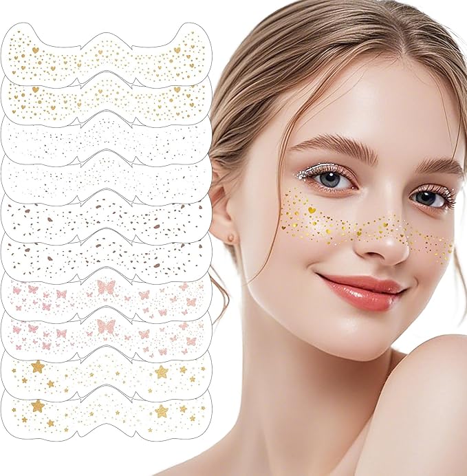 Face Glitter Freckles Makeup Patches - 10 Count, Cute Sparkling Fake Freckles Stickers for Women Festivals, Concerts, Parties, and Cosplay -Cosmetic Glitter-5 Optional Designs
