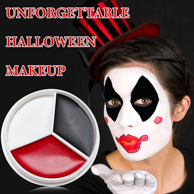 2Pcs Clown Black White Red Face Paint,Professional Waterproof Body Paint Halloween Makeup Kit Face Paint Clown Cosplay Costume Joker SFX Zombie Face Painting White Makeup