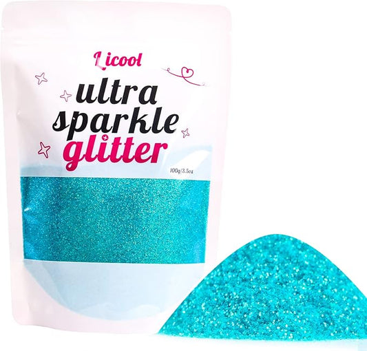 100g/3.5oz Pack Iridescent Rainbow Fine Glitter for DIY Craft, Epoxy Resin, Tumbler Making, Festival Decor, Makeup, Body, Eye, Nail Art (Iridescent Light Blue)